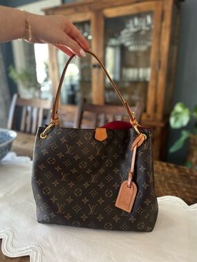 Louis Vuitton Brown Monogram Canvas Shoulder Bag with Fuchsia Interior